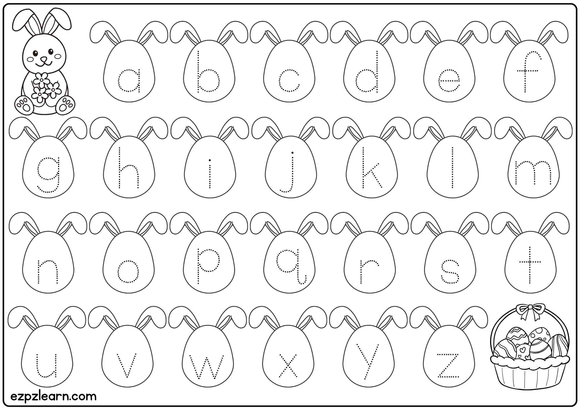 Lower Case ABC Easter Alphabet Tracing Worksheet Free PDF For Pre K U0026 Kindergarten Ezpzlearn