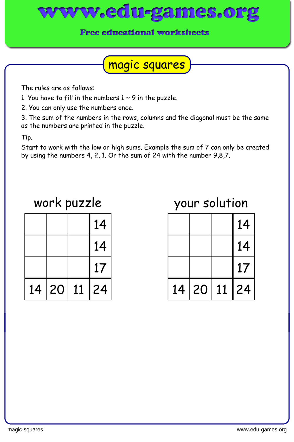 Free Printable Magic Squares Worksheets Free Printable Magic Squares Worksheets