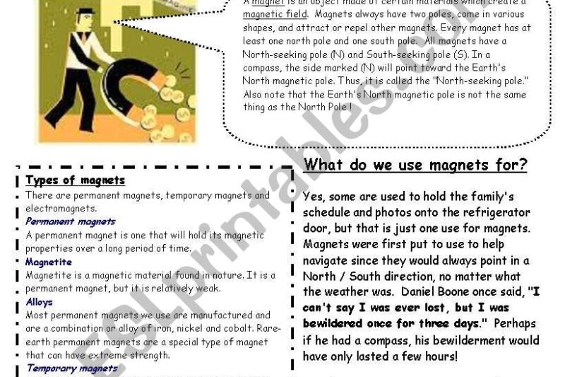 Reading Comprehension Worksheet On Magnets