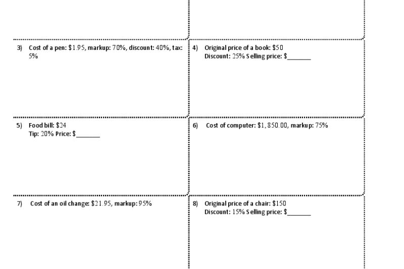 Free Printable Cost Markup Markdown Worksheet