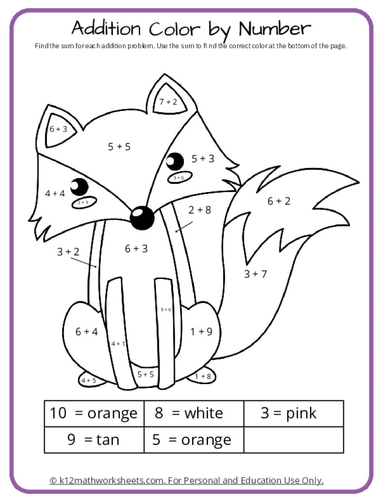 Color By Answer Math Worksheets