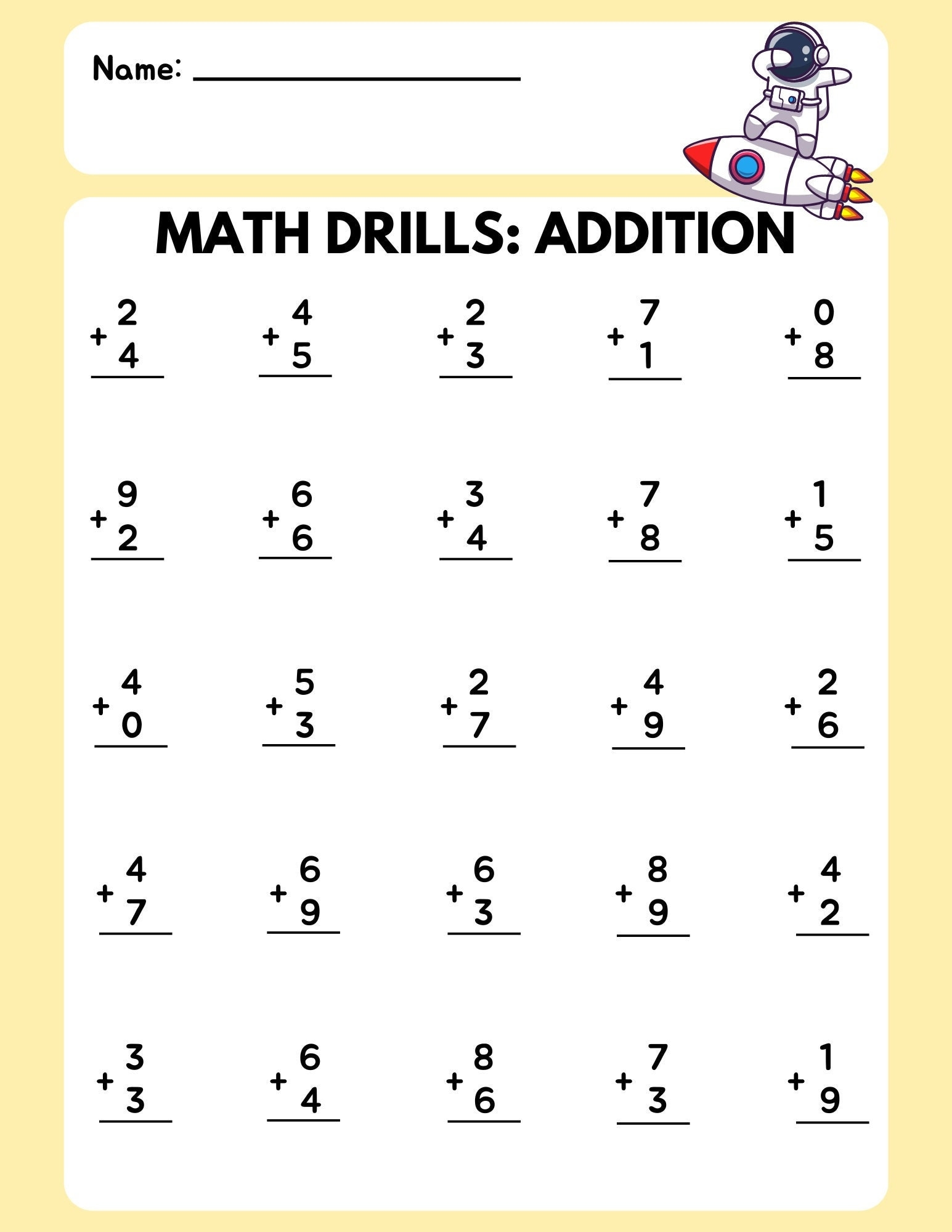 Math Drill Addition Worksheet 1