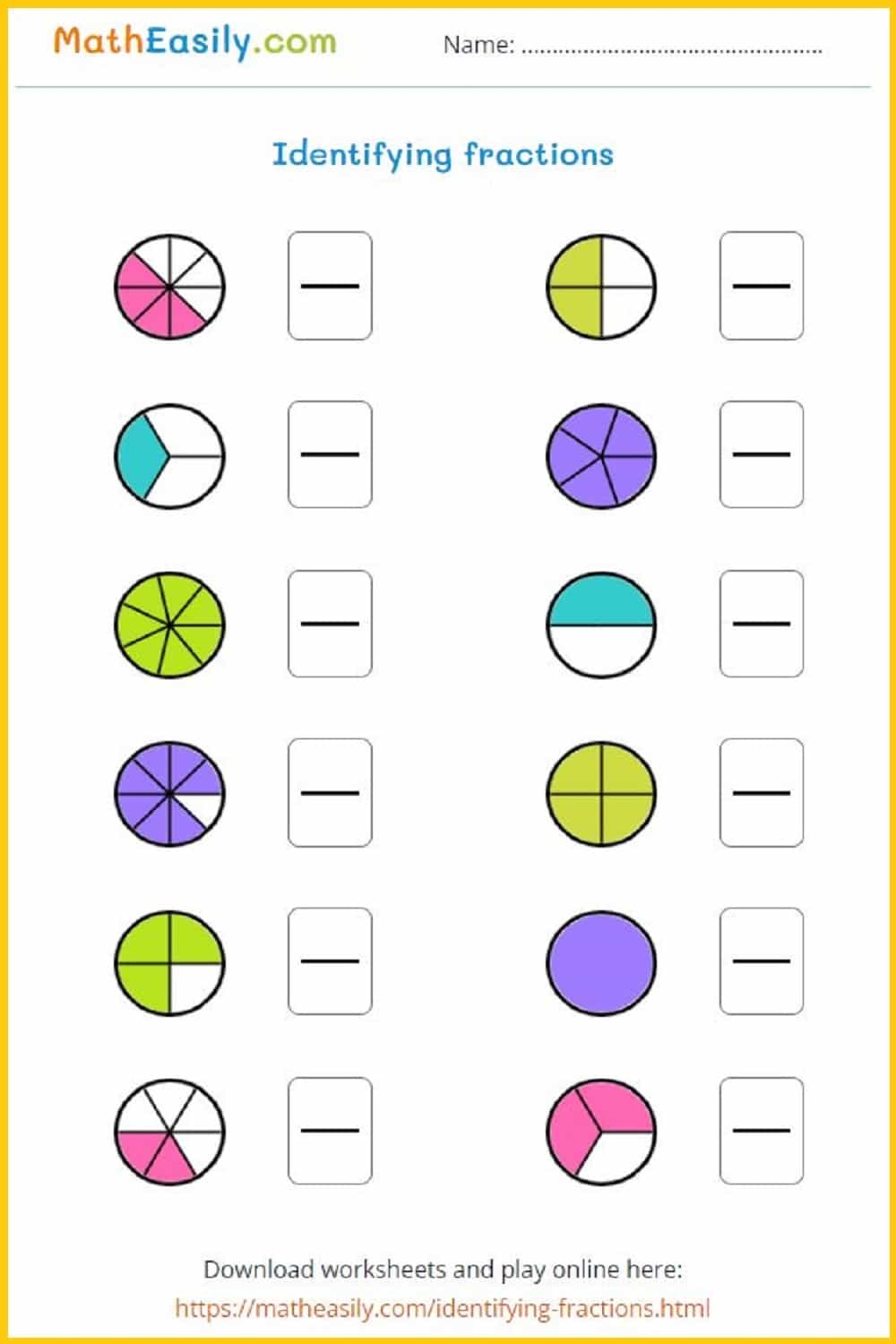 Fractions Math Worksheet Fractions Math Worksheet