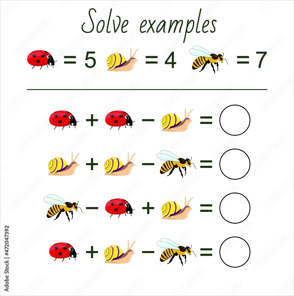 Math Puzzle For Kids Math Game With Bugs For Children Easy Level 