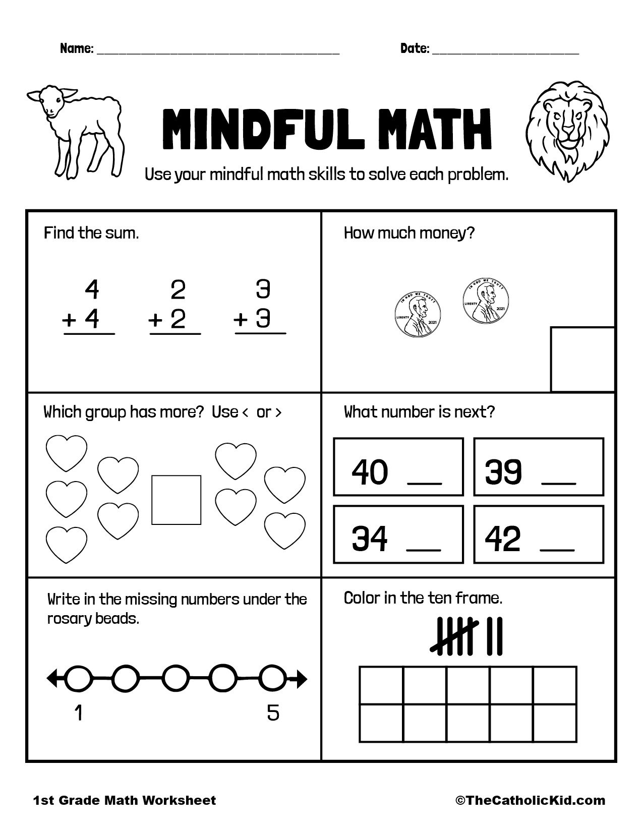 Free First Grade Math Worksheets Printable