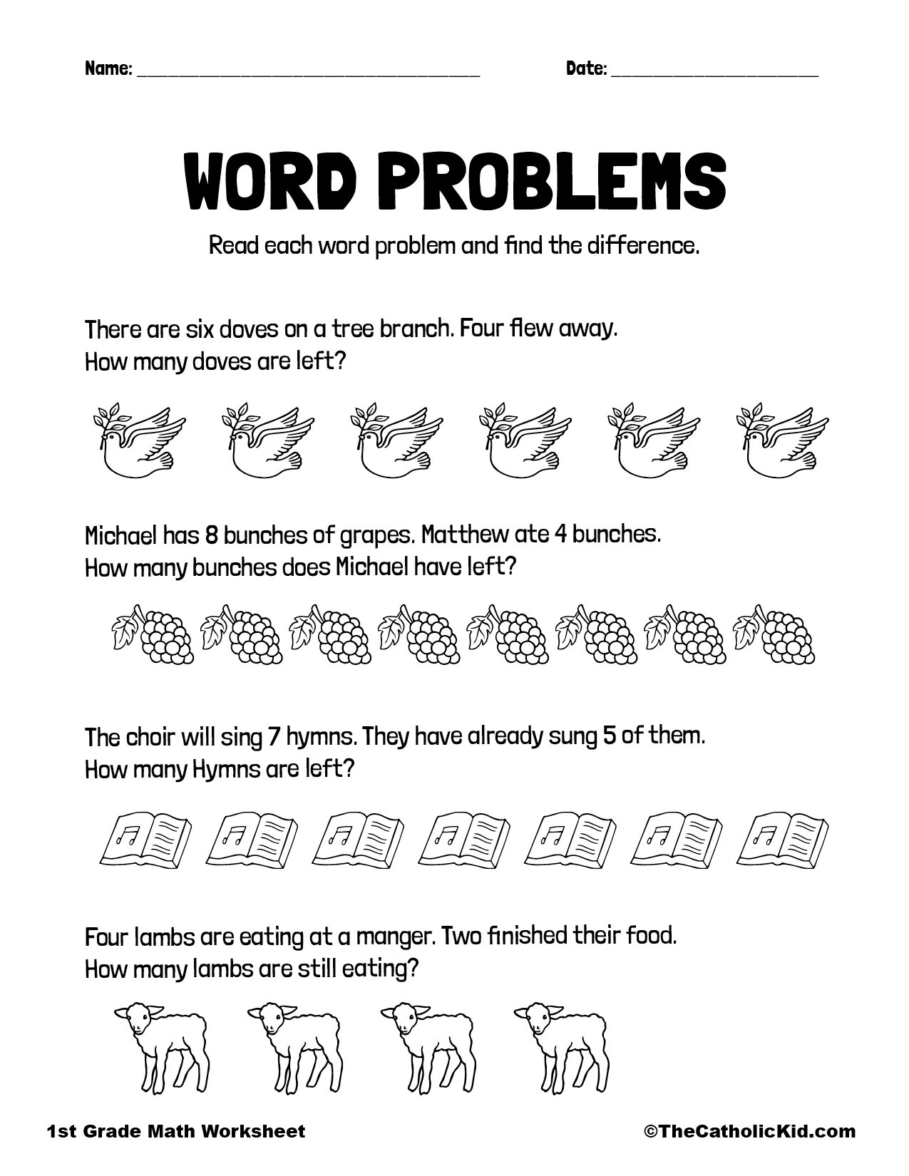 Counting Kindergarten Math Word Problems Worksheets