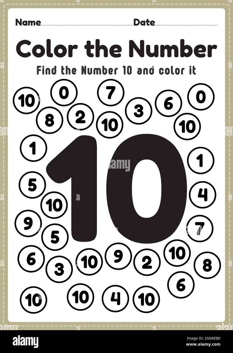 Maths Worksheet For Kg Class Number 10 Coloring Math Activities For Kindergarten Kids To Learn Basic Mathematics Skills In A Printable Page Stock Vector Image U0026 Art Alamy