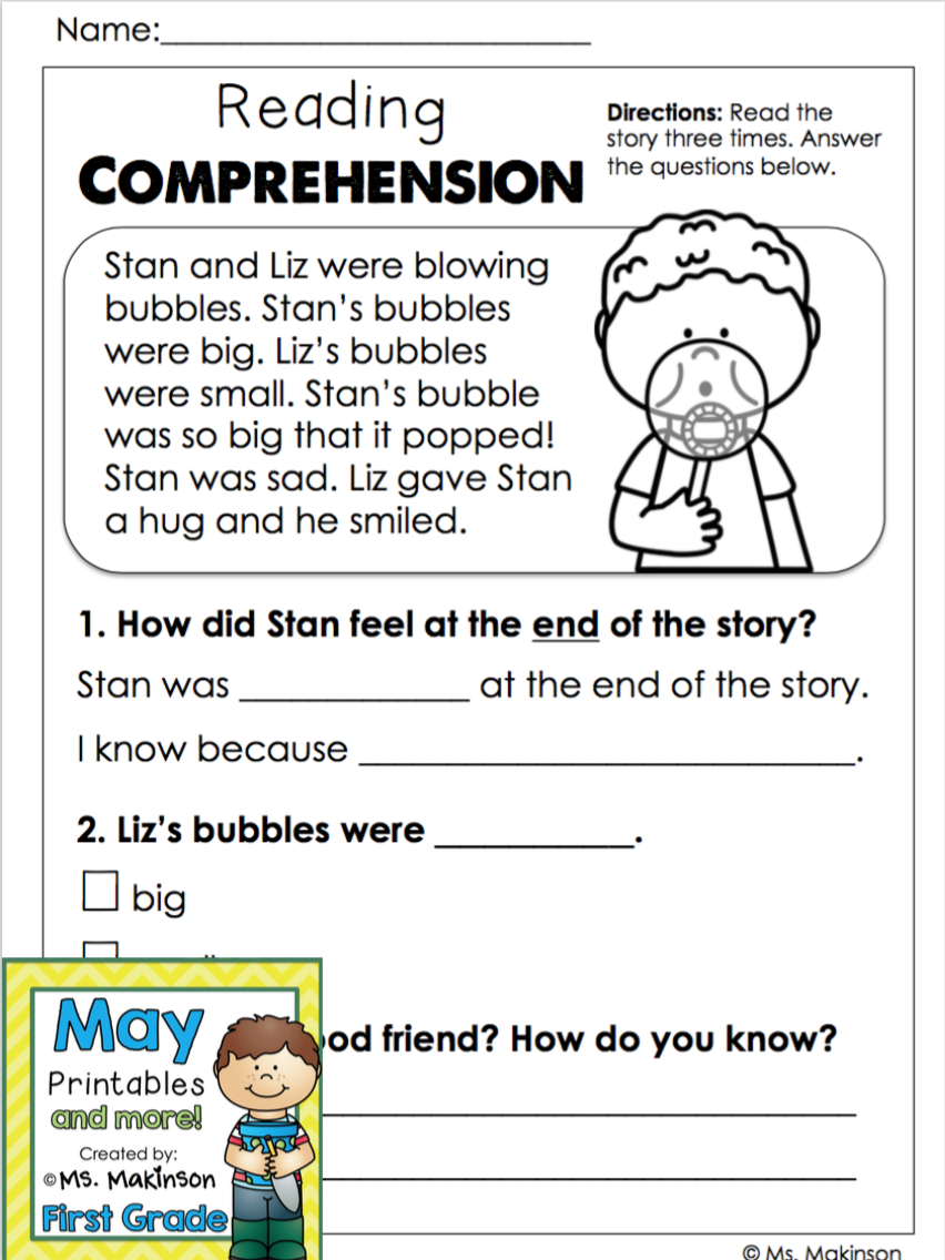 May Printables First Grade Literacy And Math First Grade Worksheets Library