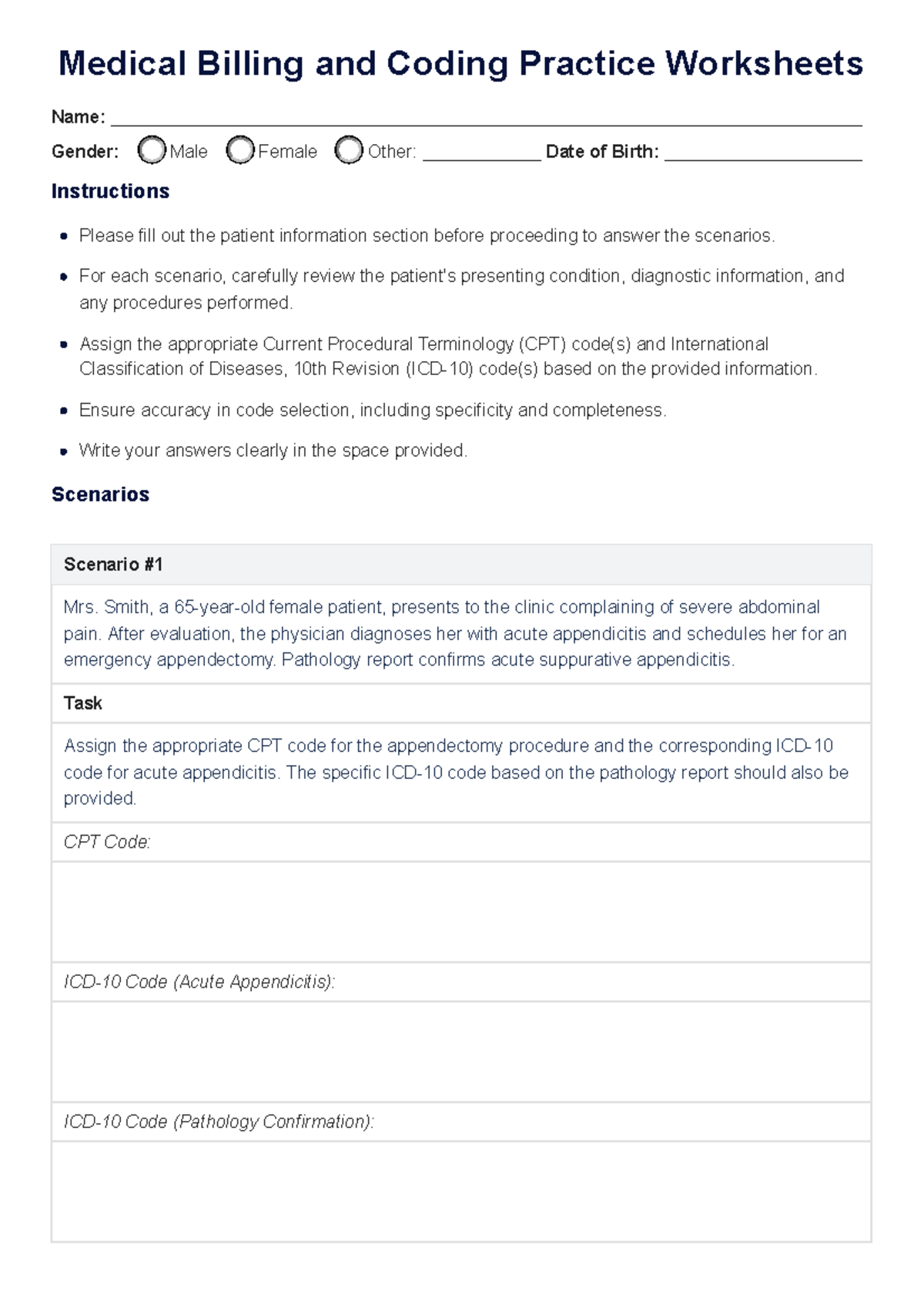 Medical Billing And Coding Practice Worksheets Medical Billing