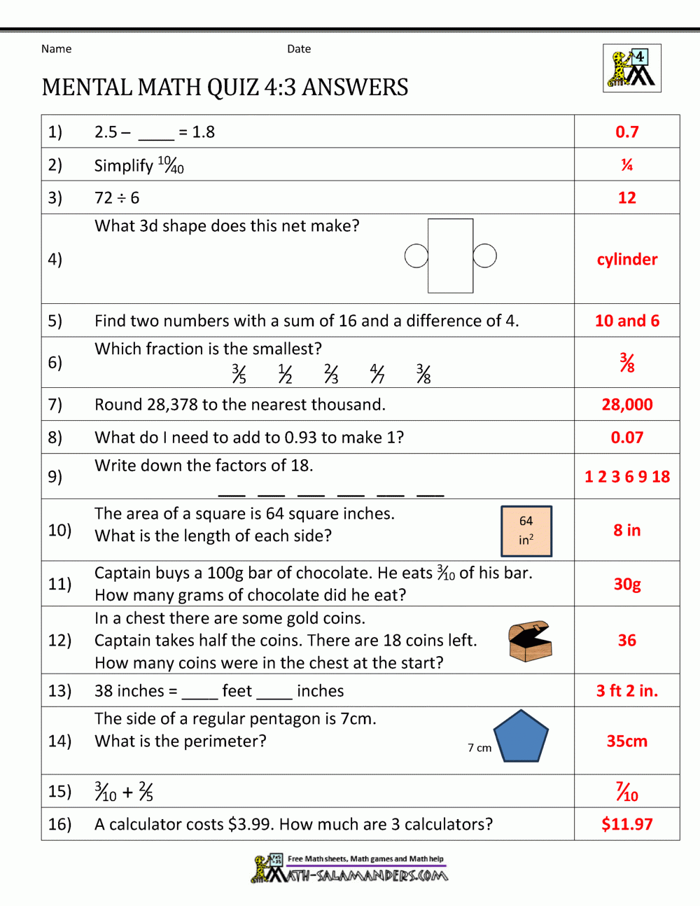 Mental Math 4th Grade Mental Math 4th Grade