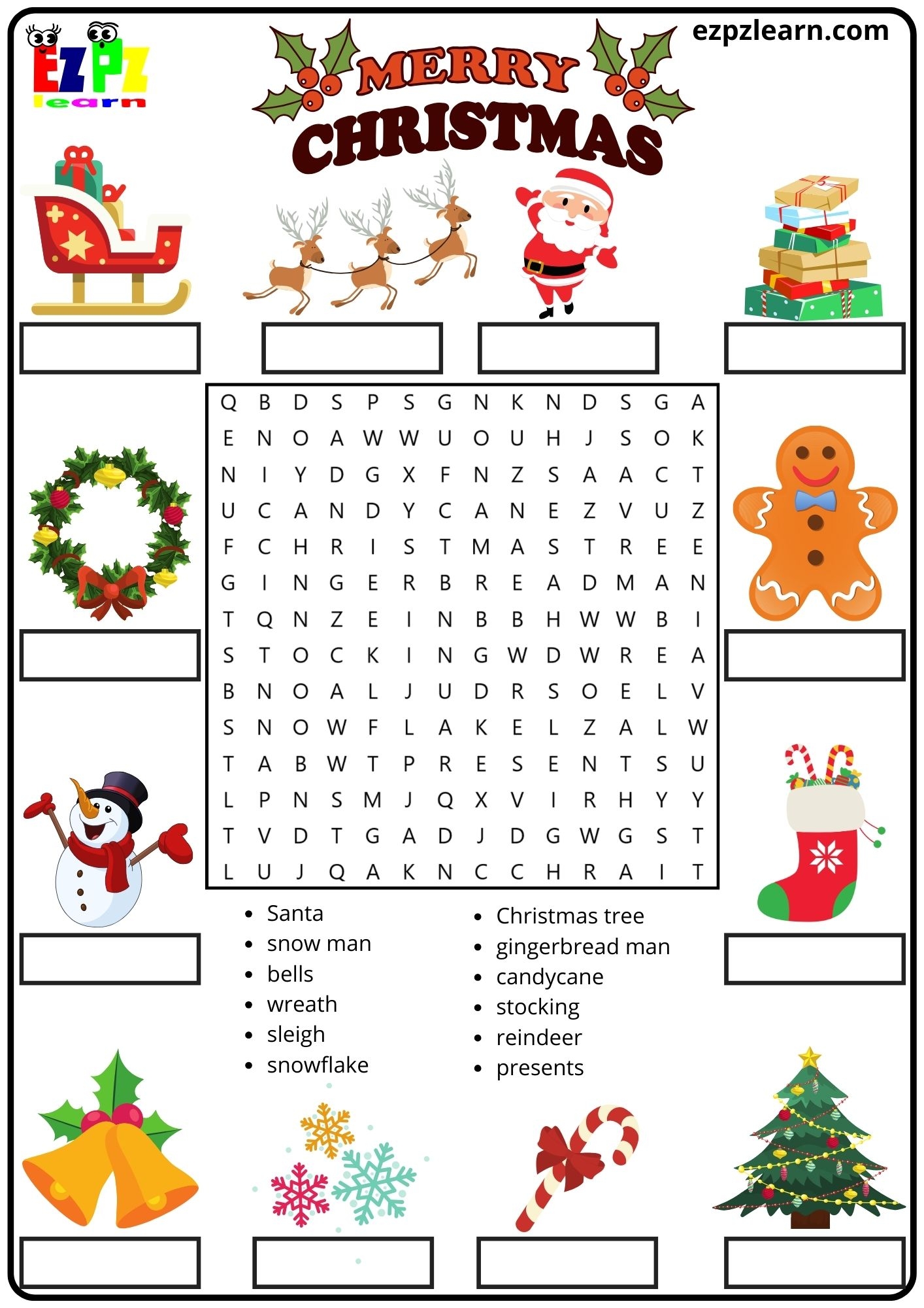 Merry Christmas Vocabulary Word Search And Match The Words 