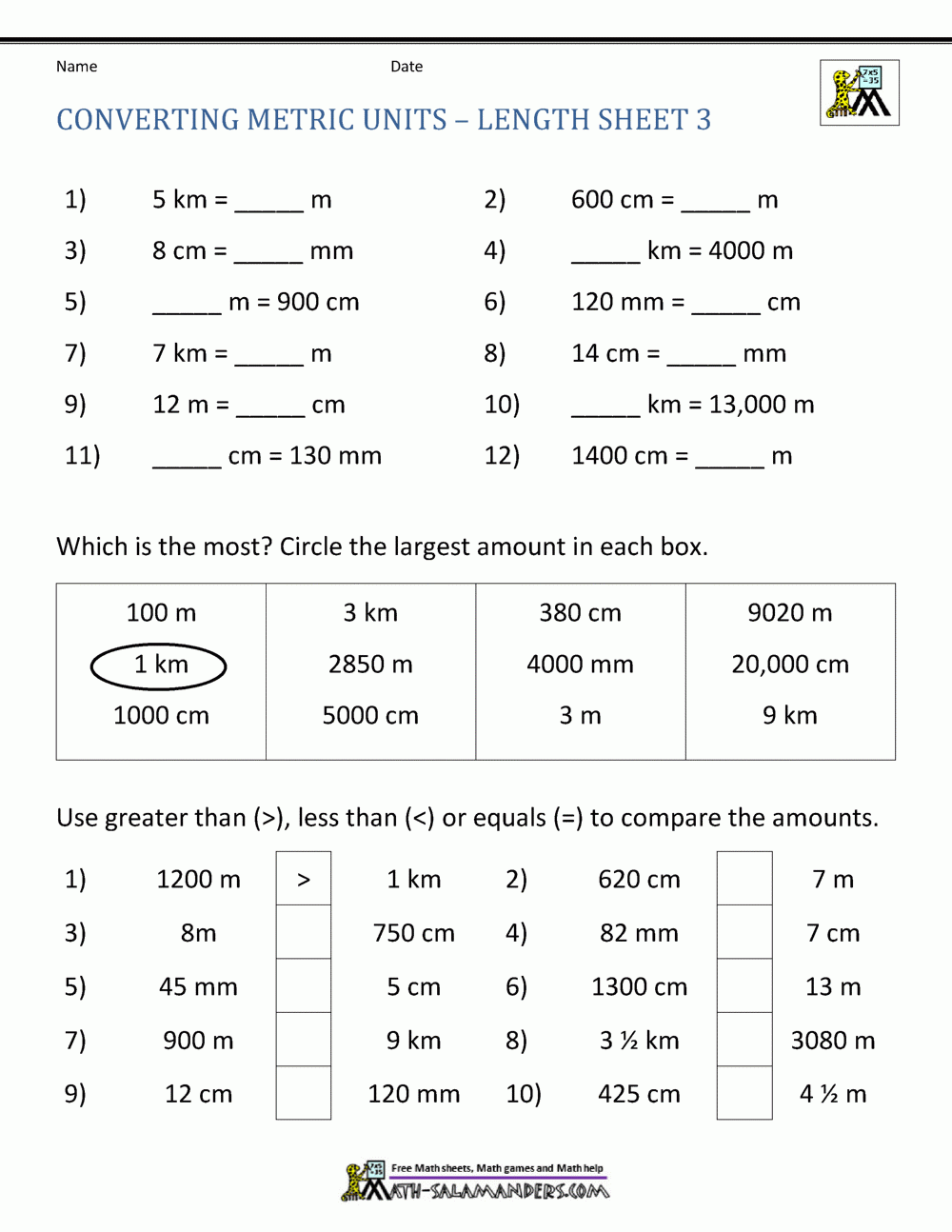 Metric Conversion Worksheet