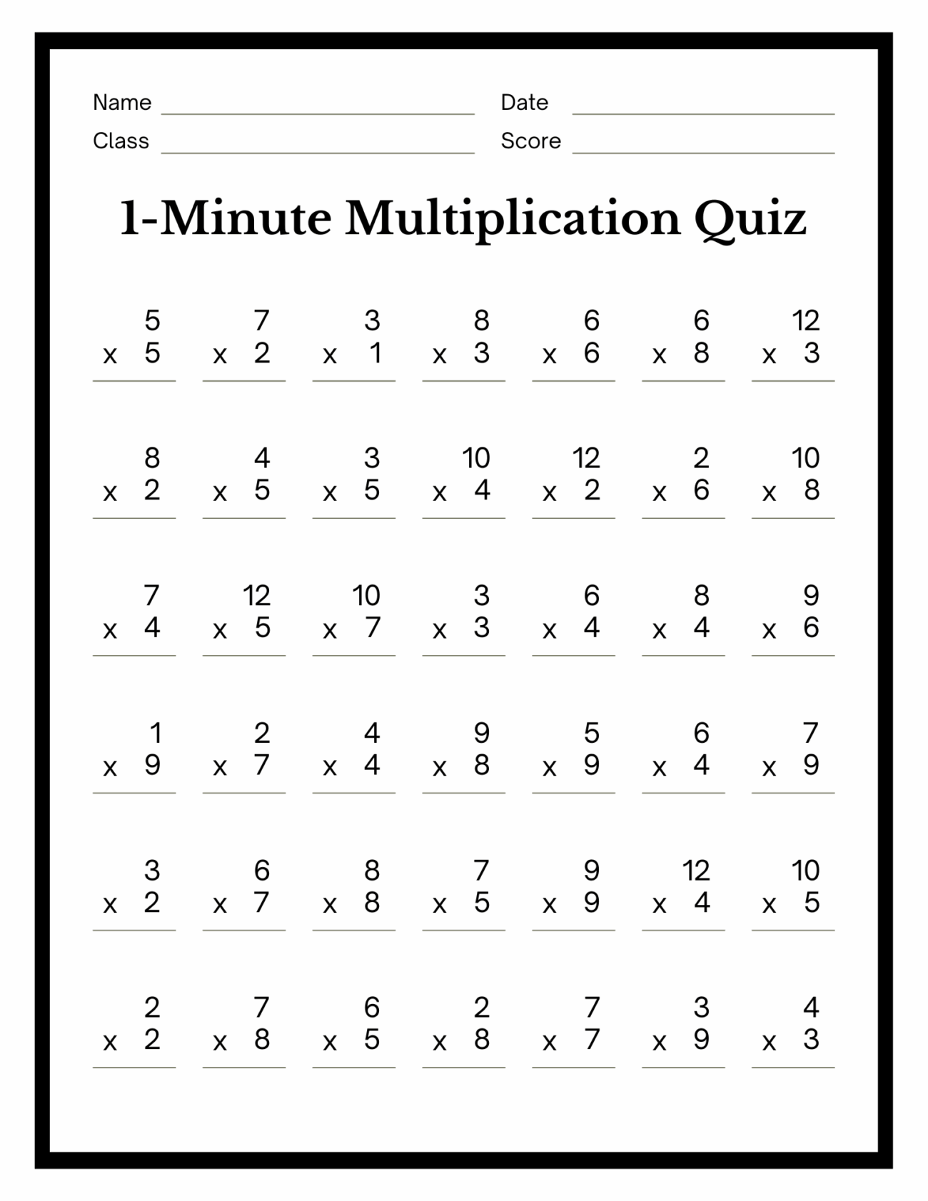 Minute Multiplication Worksheet Education World