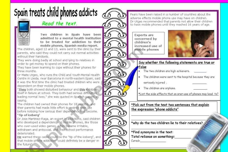 Cell Phone Reading Comprehension Worksheet