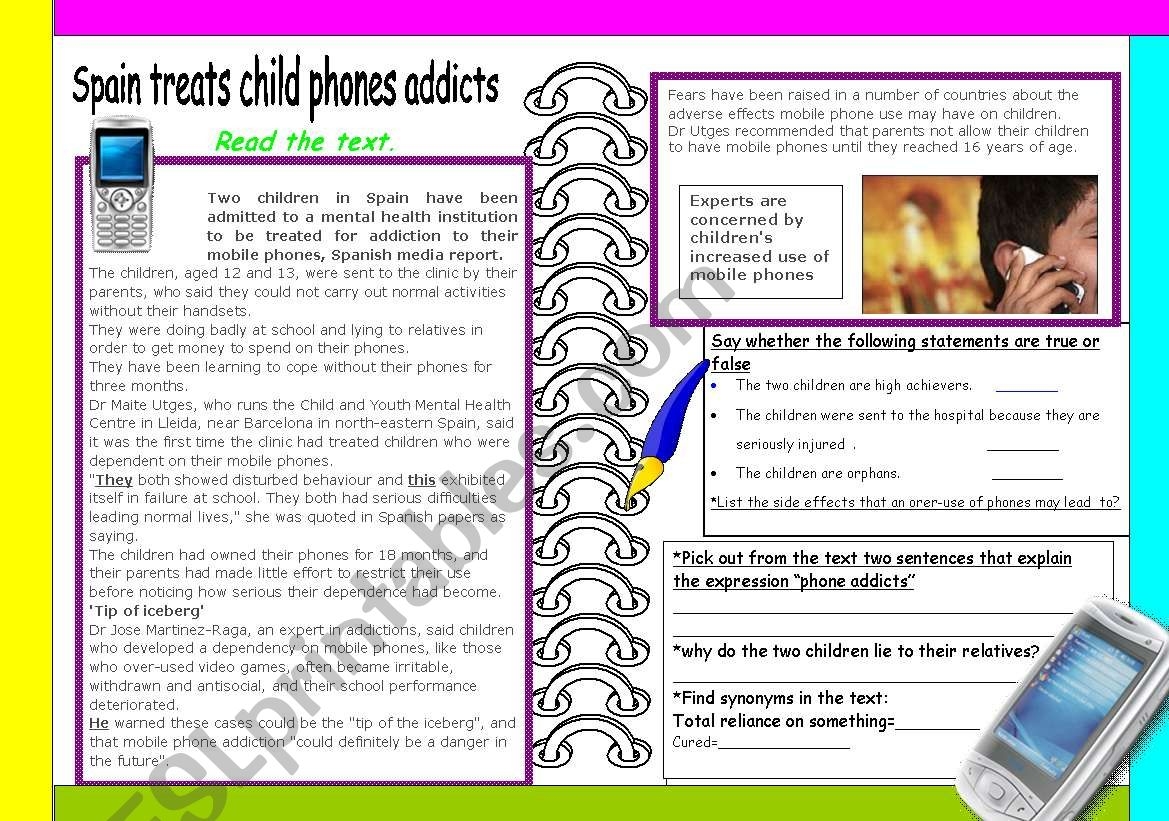 Mobile Phone Addicts ESL Worksheet By Bassouma
