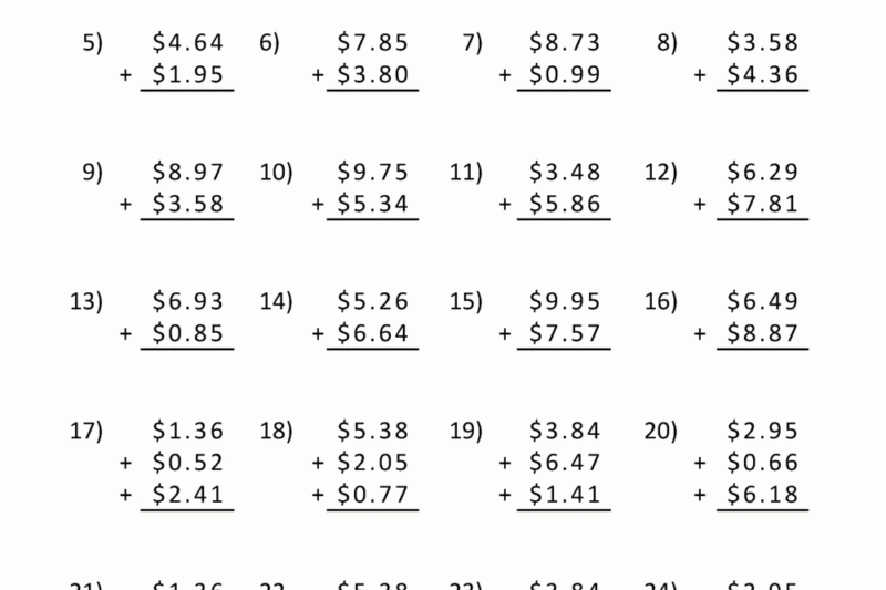 Free Printable Money Addition Worksheets