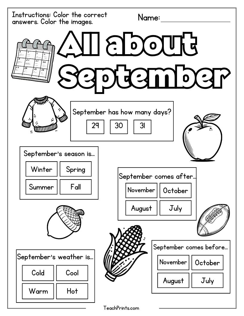 Free Printable September Worksheets Free Printable September Worksheets