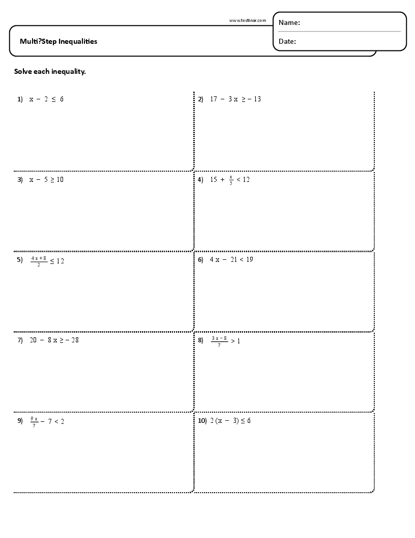 Multi Step Inequalities Worksheets Multi Step Inequalities Worksheets