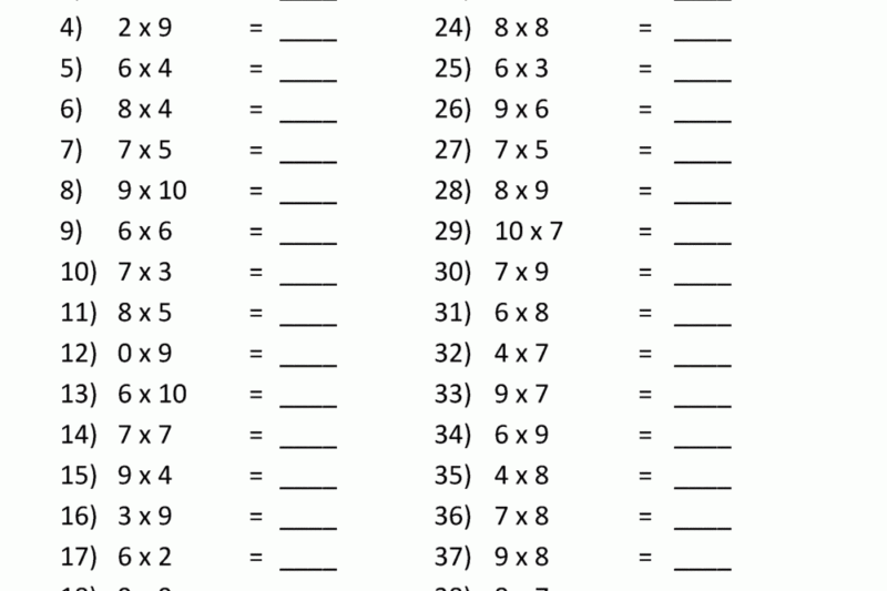 Grade 3 Free Printable Multiplication Worksheets