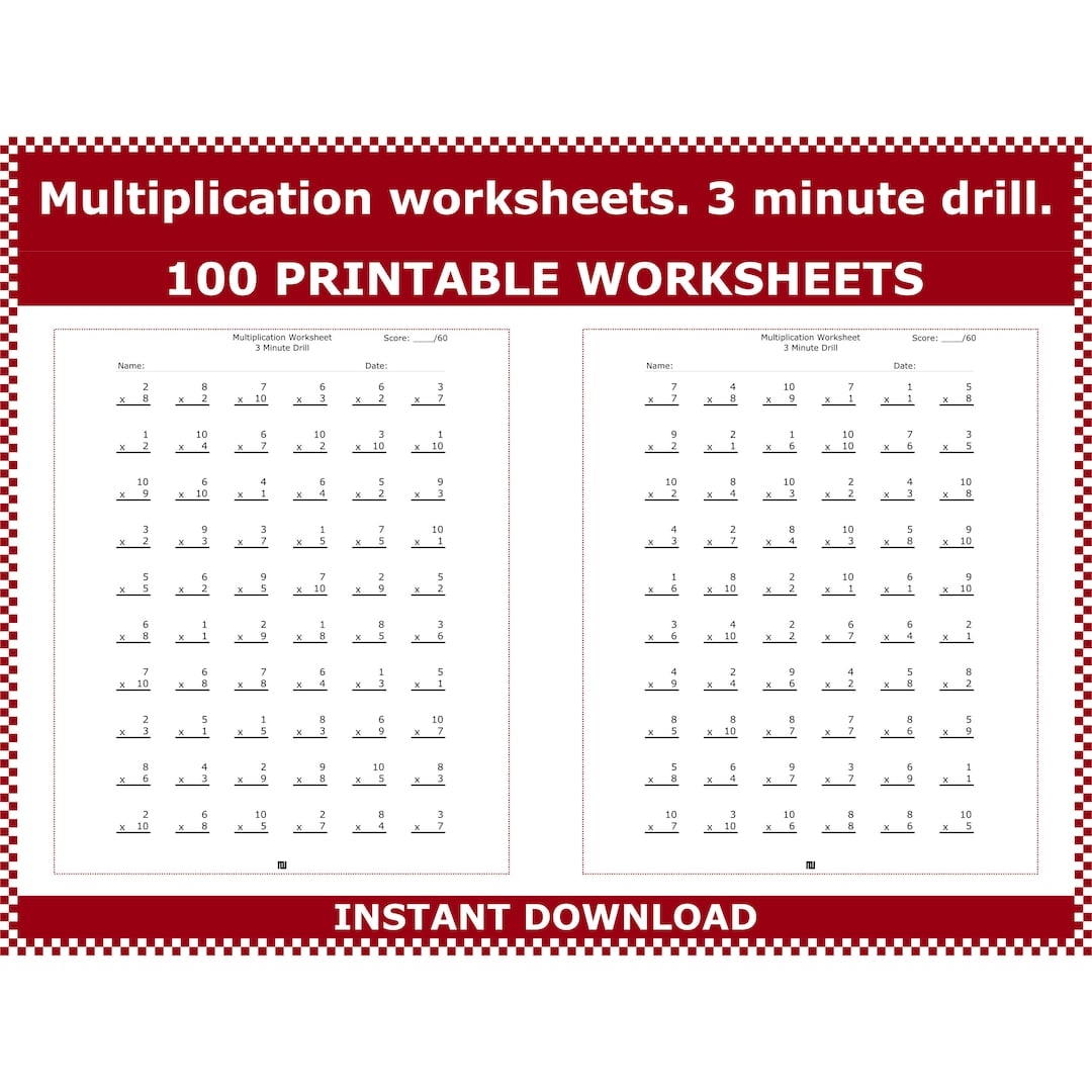 Multiplication Worksheets 3 Minute Multiplication Drills Multiplication Math Drills 3rd 4th Grade Multiplication Facts By Acminimalist Etsy