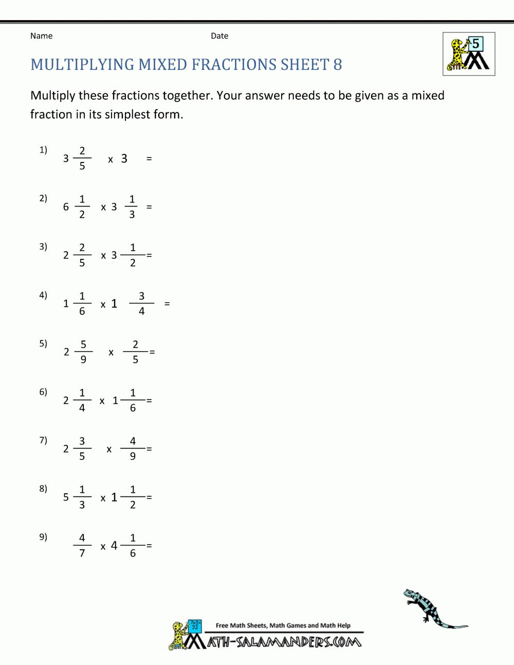 Multiplying Mixed Fractions