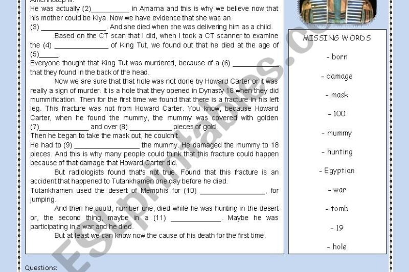 Free Printable King Tut Activities Worksheets