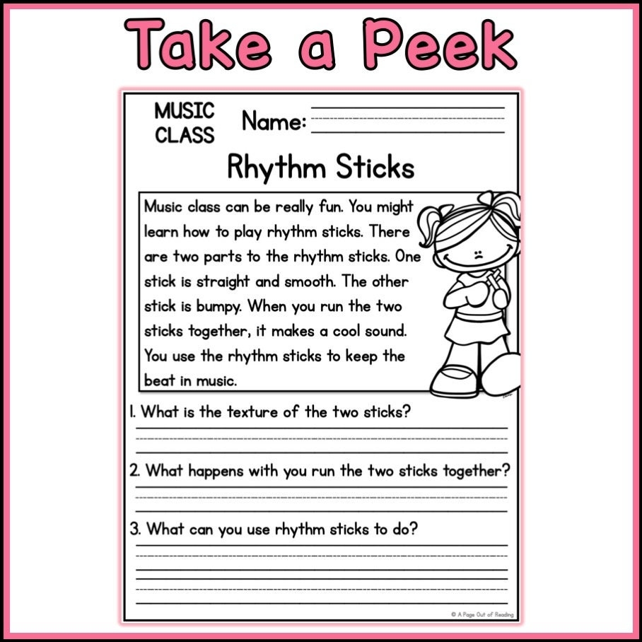 Music Class Reading Comprehension Passages And Questions Back To 