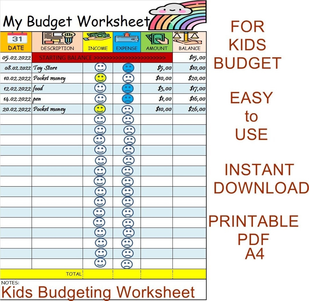 My Budget Worksheet for Kids Budget printable For Kids Budget easy To Kids Budget Etsy My Budget Worksheet for Kids Budget printable For Kids Budget easy To Kids Budget Etsy