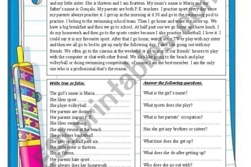 Hobbies Reading Comprehension Worksheets Pdf