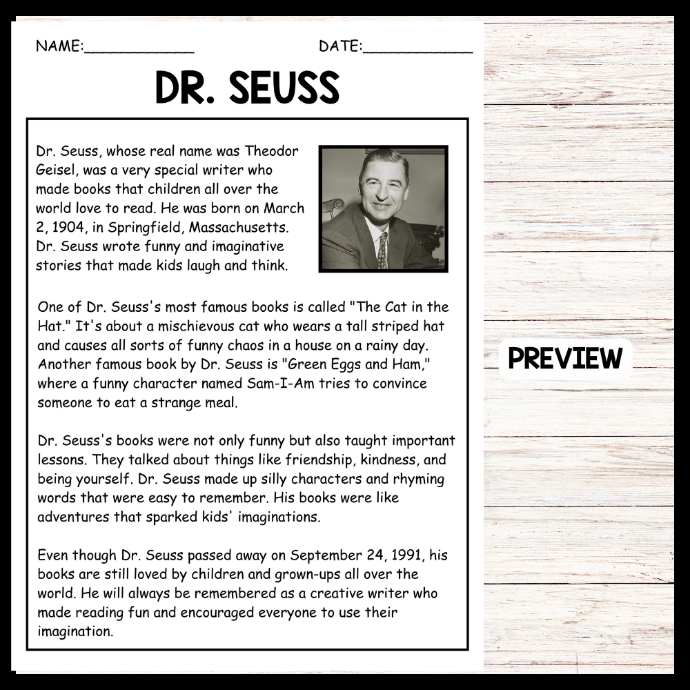National Poetry Month Dr Seuss s BIOGRAPHY Reading Comprehension Made By Teachers National Poetry Month Dr Seuss s BIOGRAPHY Reading Comprehension Made By Teachers