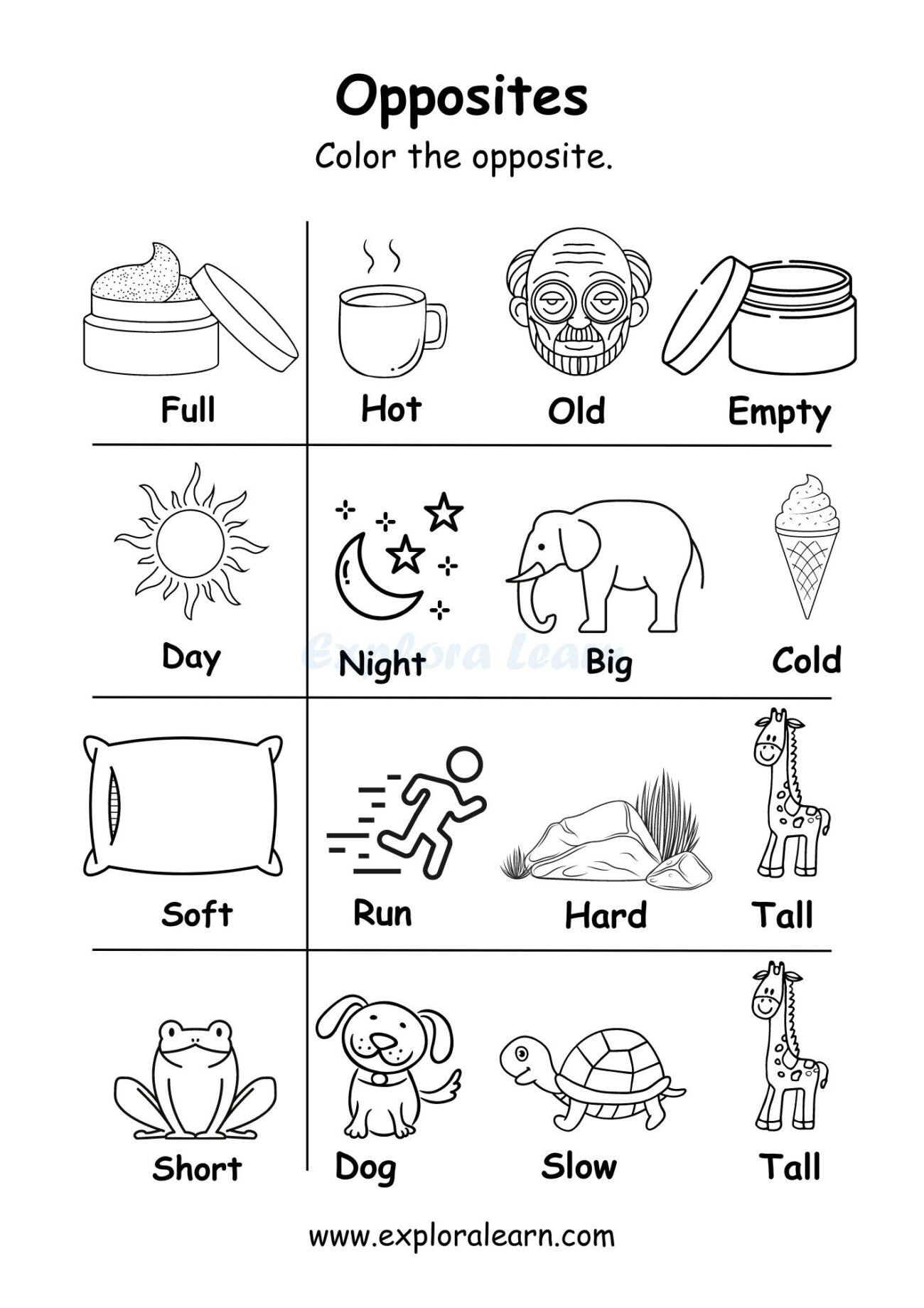 Opposites Comparison Worksheets For Preschool And Kindergarten 2 To 6 Years Kids