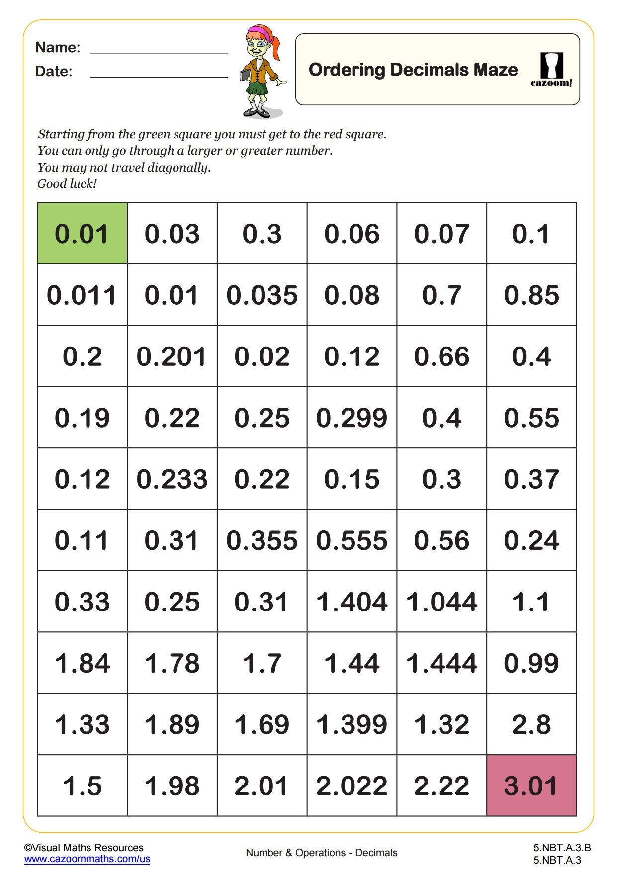 Ordering Decimals Maze Fun And Engaging 5th Grade PDF Worksheets Ordering Decimals Maze Fun And Engaging 5th Grade PDF Worksheets