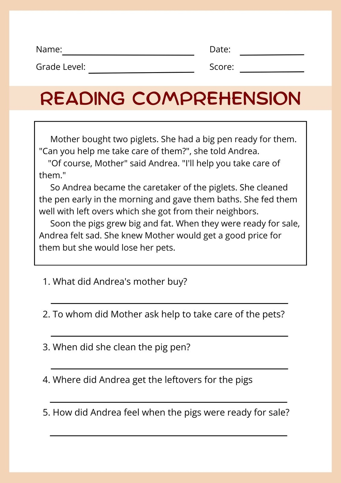 Cross Curricular Reading Comprehension Worksheets Answers