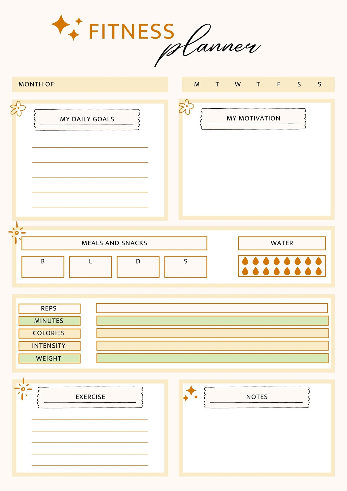Free Printable Fitness Goals Worksheet