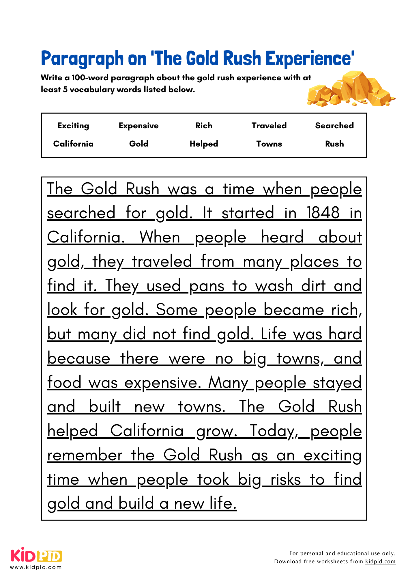 Paragraph On The Gold Rush Experience Kidpid Paragraph On The Gold Rush Experience Kidpid