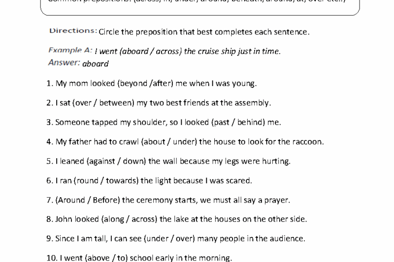 Free Printable Prepositional Phrase Worksheets