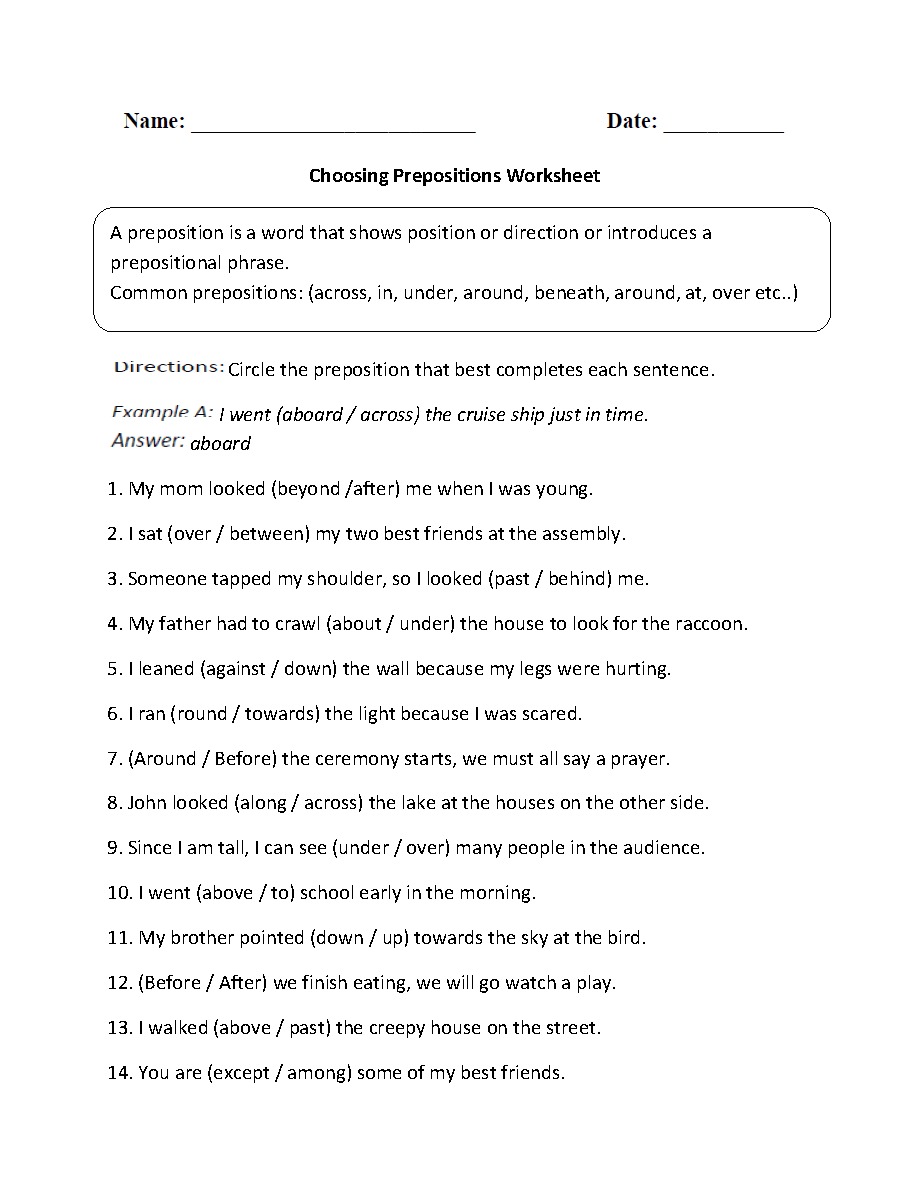 Parts Of A Sentence Worksheets Prepositional Phrase Worksheets