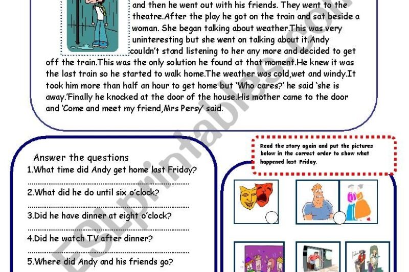 Esl Worksheets Past Simple Reading Comprehension