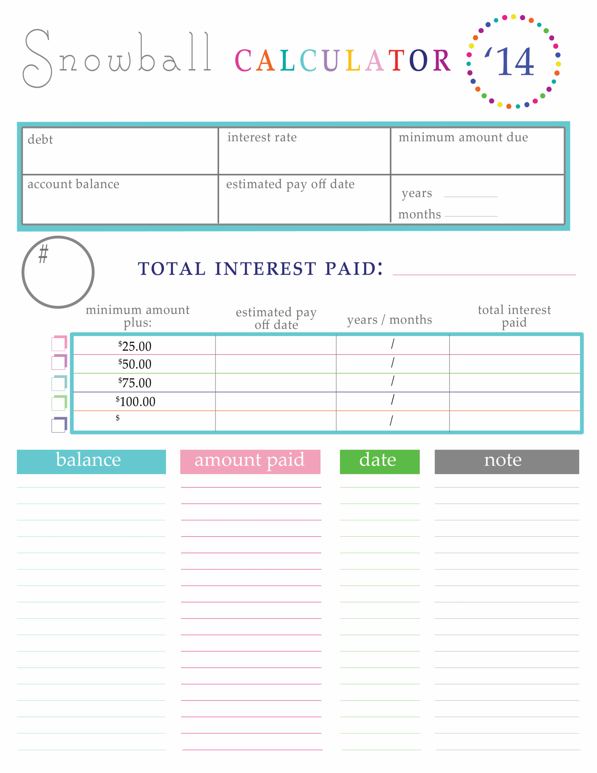 Paying Off Debt Worksheets