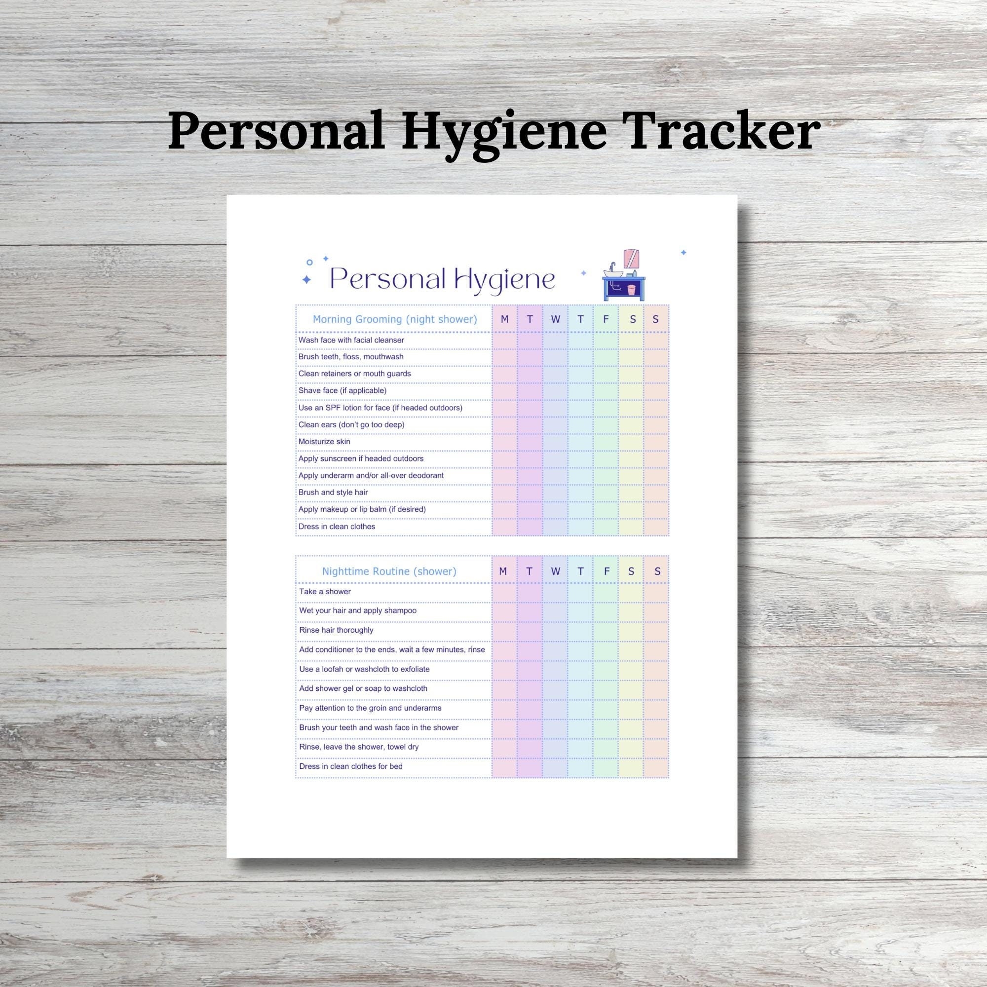 Personal Hygiene Tracker Hygiene Adult Hygiene Student Colorful 
