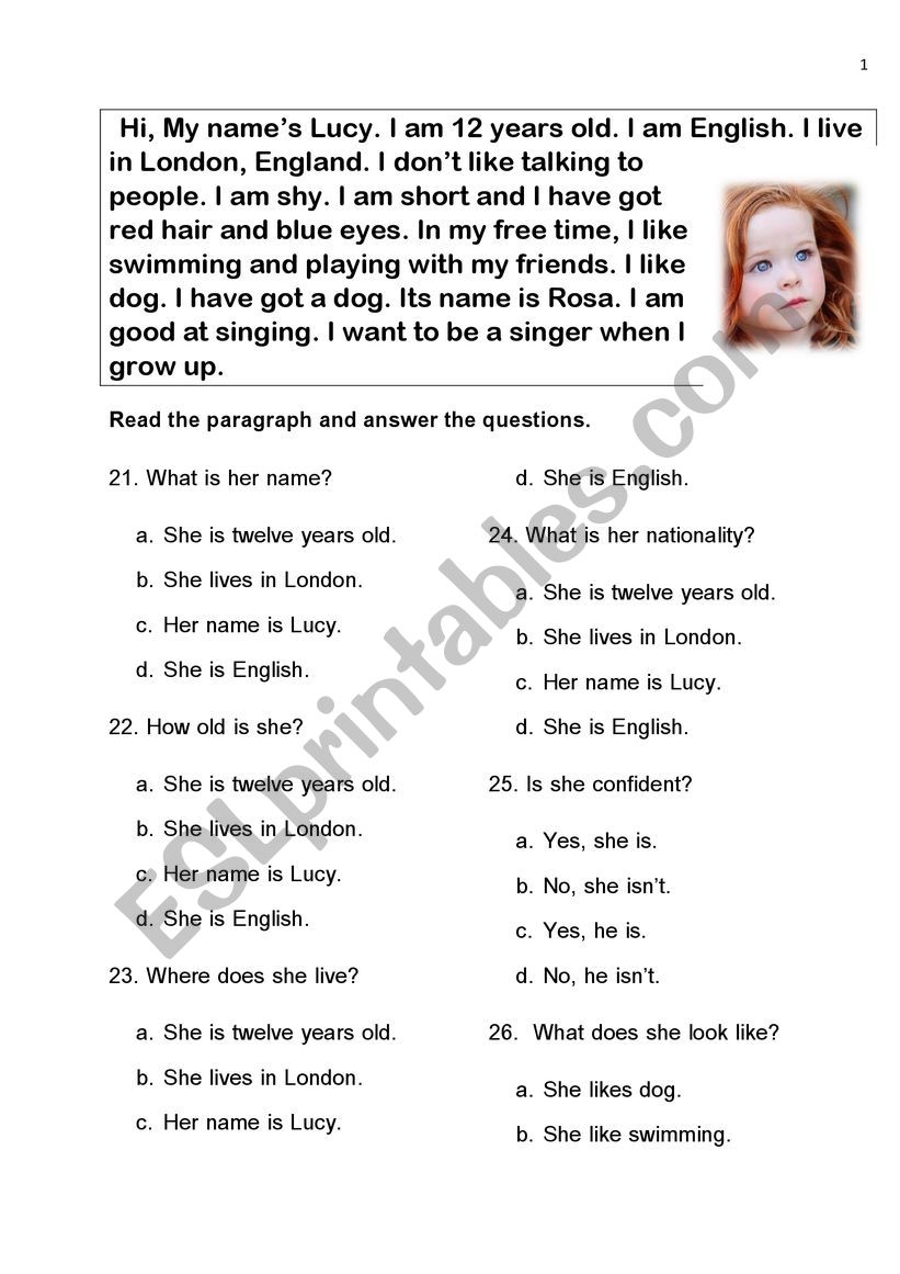 Personal Information Reading Comprehension ESL Worksheet By Kruphadsorn