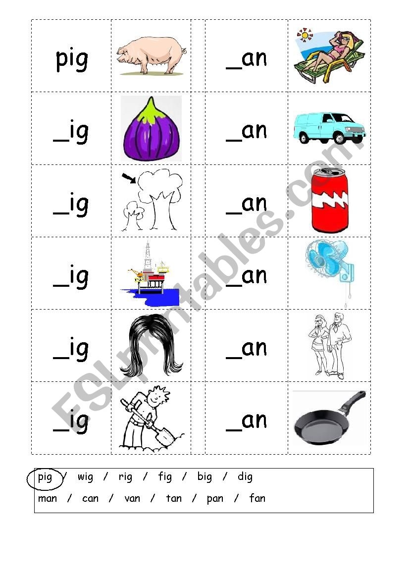 Phonics 3 Letter Words CVC Writing IG AN ESL Worksheet Worksheets Library