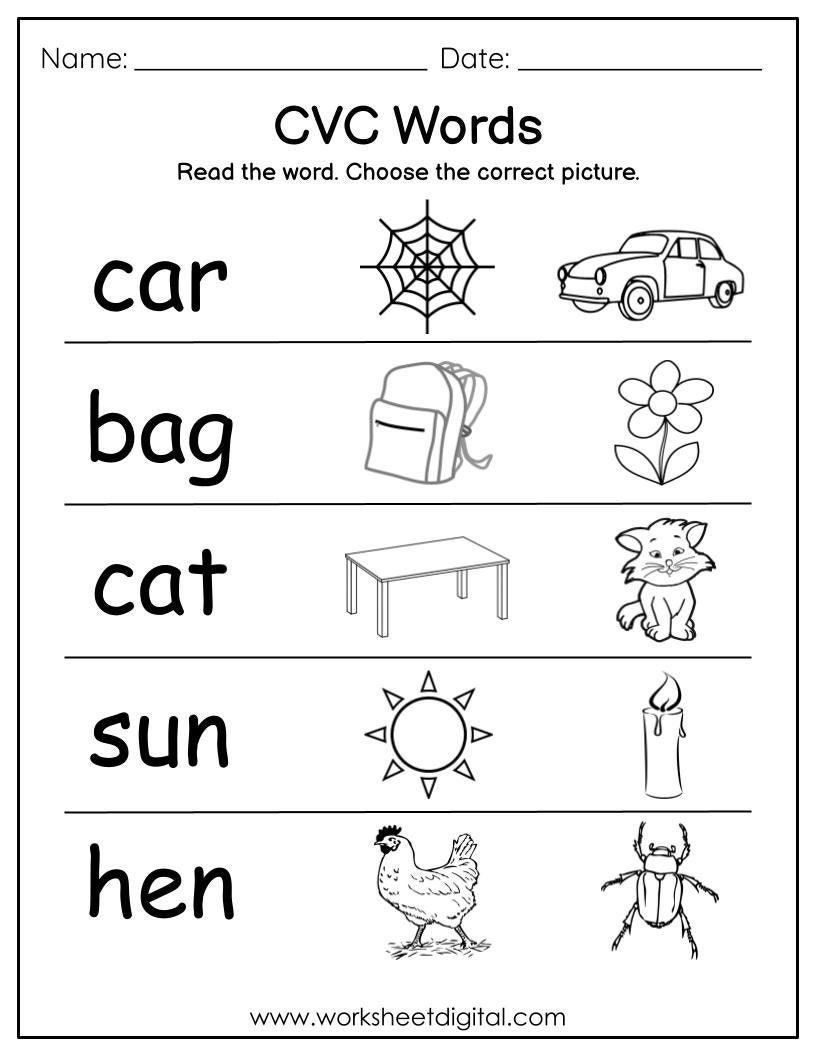 Phonics Worksheets CVC Read The Words For Kindergarten First 