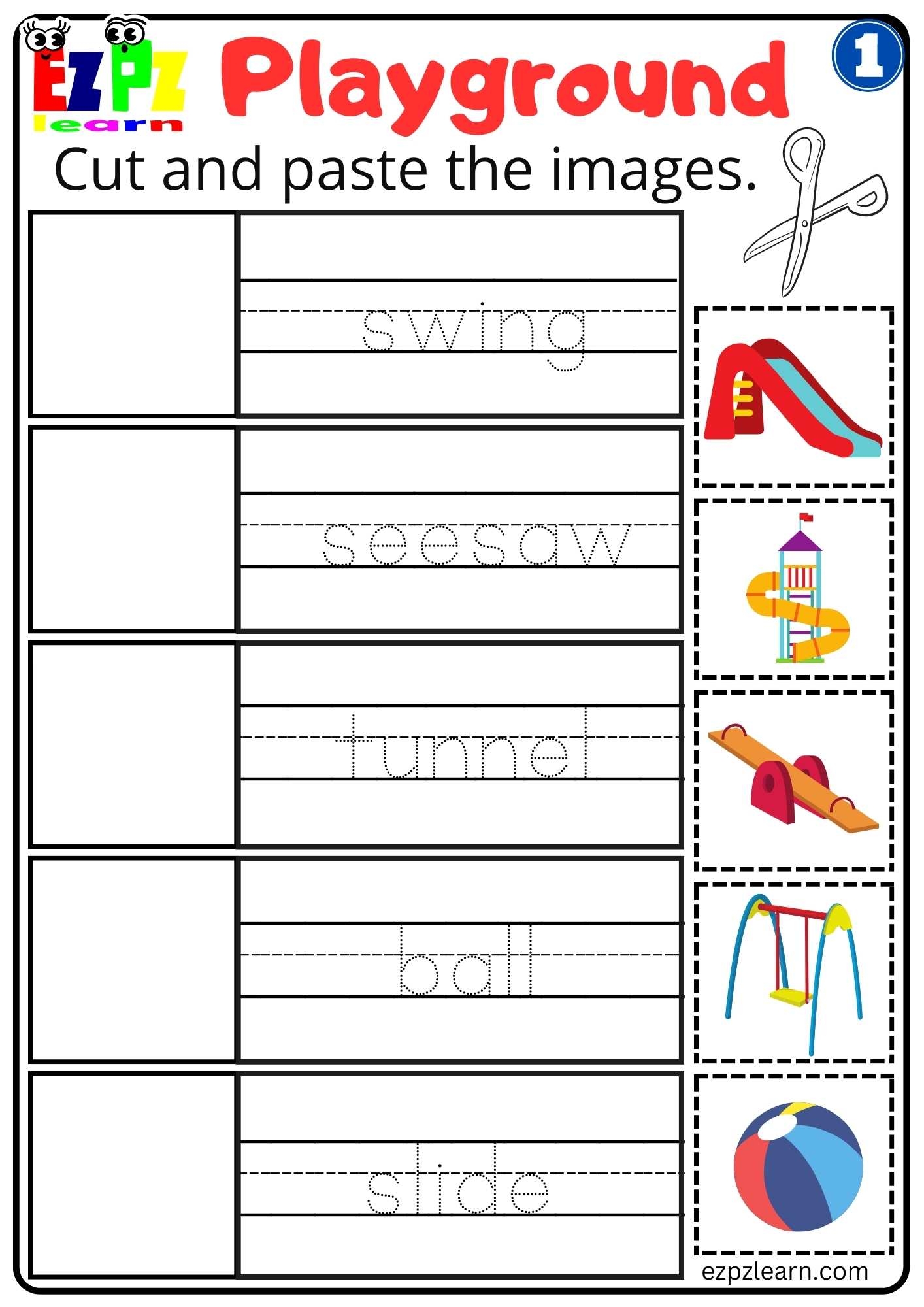 Playground 1 Cut And Paste Worksheet For Kindergarten And ESL Students Free PDF Download Ezpzlearn Playground 1 Cut And Paste Worksheet For Kindergarten And ESL Students Free PDF Download Ezpzlearn