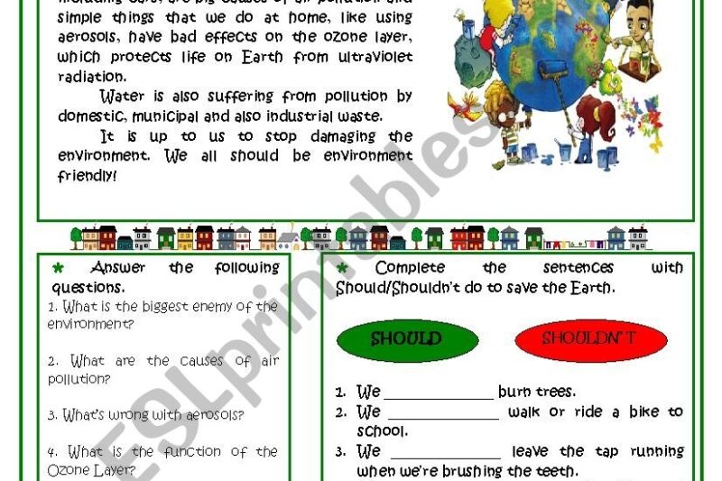 Air Pollution Reading Comprehension Worksheet