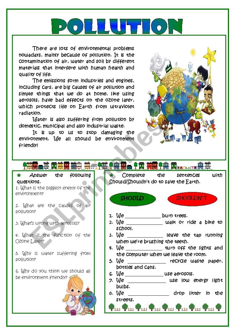 Pollution Reading Comprehension ESL Worksheet By Sarasantos