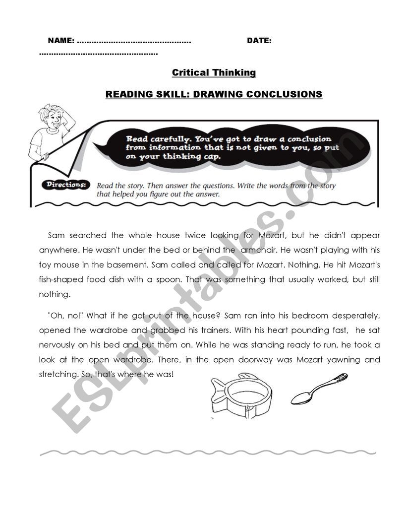 PRACTICING READING COMPREHENSION SKILLS DRAWING CONCLUSIONS ESL Worksheet By Broncesambar