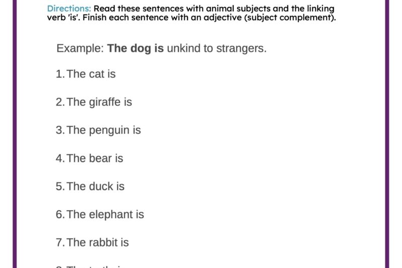 Free Printable Predicate Adjective Worksheets