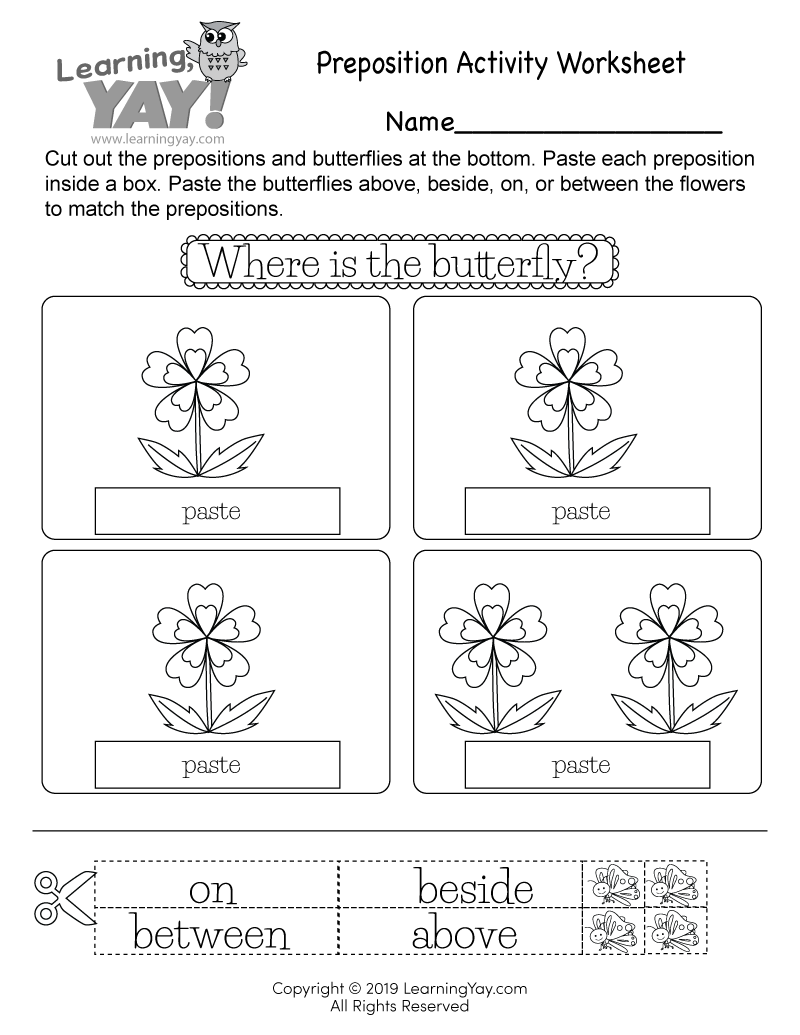 Preposition Activity Worksheet For 1st Grade Free Printable 