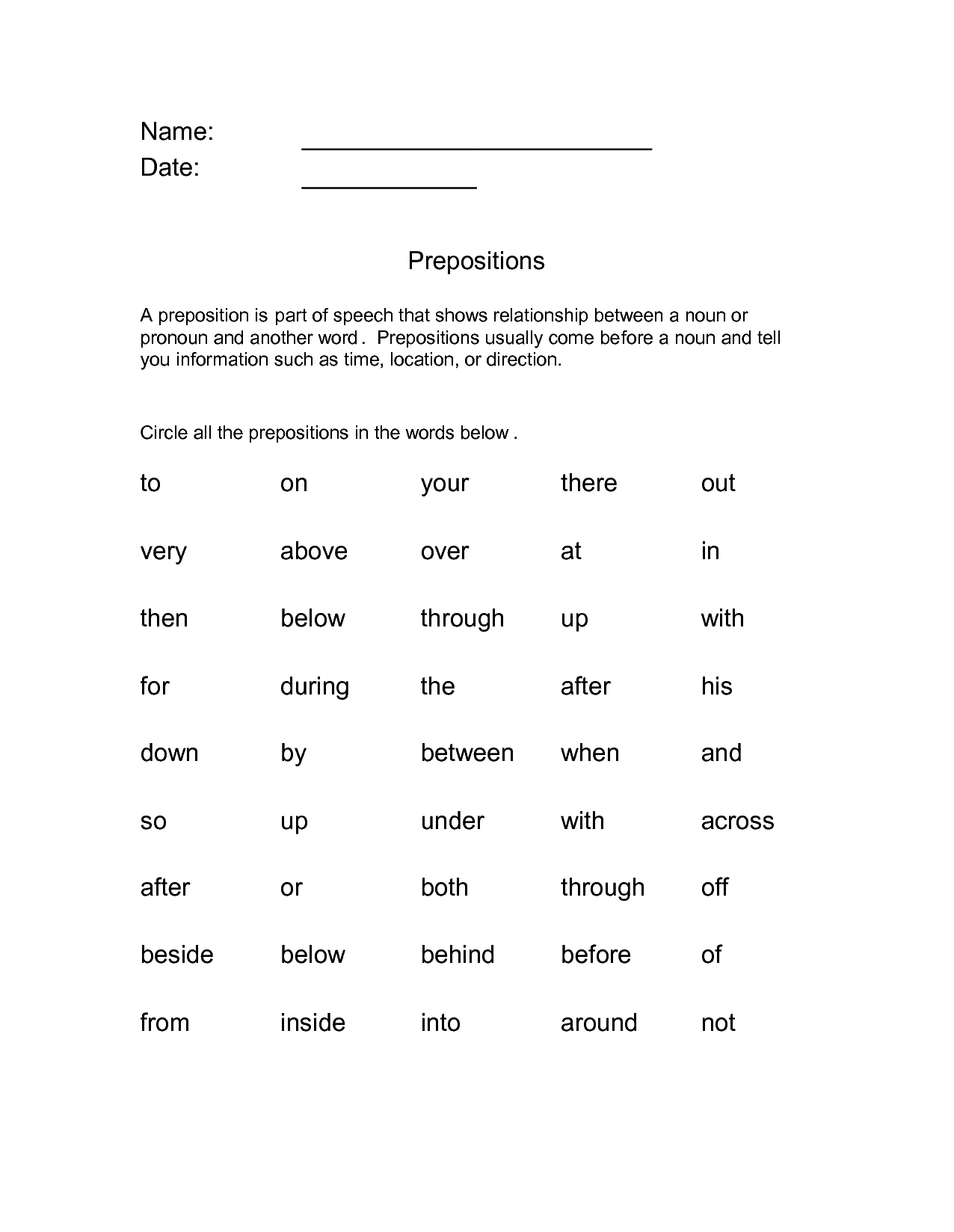 Prepositional Phrase Worksheet Download As PDF Prepositional Worksheets Library